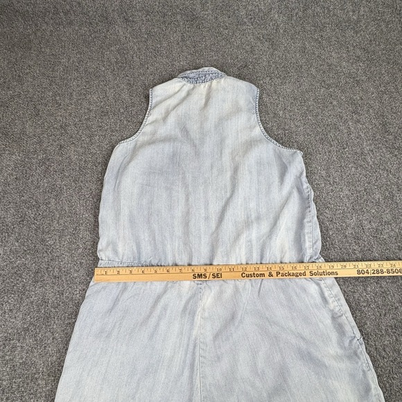 Gap 1969 Romper L Blue Chambray Distressed Fade Utility Western Boho Festival - Picture 8 of 16